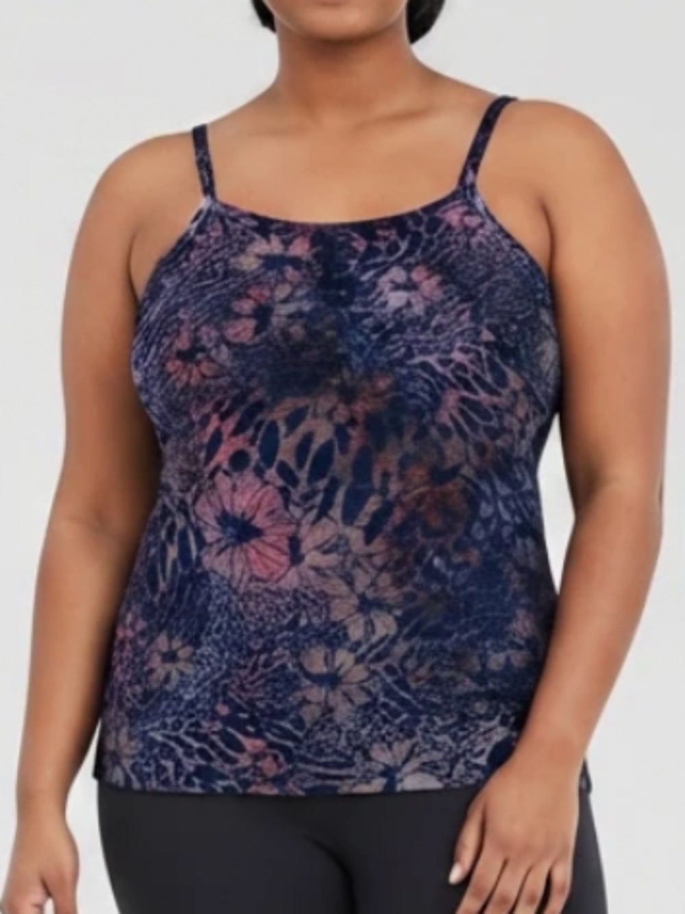 BKE Navy Blue & Orange Tropical Partly Sheer Floral Beach Tank Top Size Large